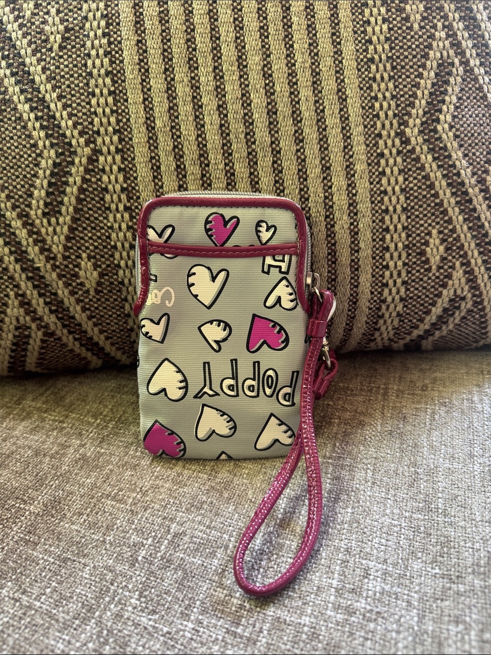 Y2K Coach Pink & Cream Heart Print Wristlet